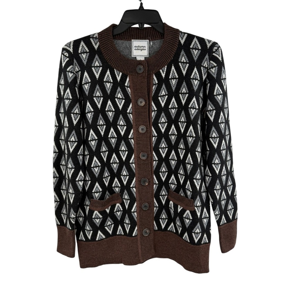 Autumn Adeigbo Odette Monogram Women's Large Virgin Wool Cardigan NWT Chic